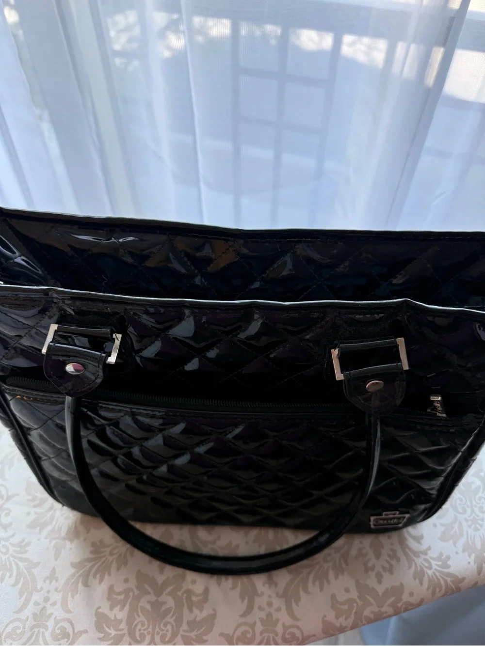 Caboodles Black Quilted Patent Cosmetic Tote Bag